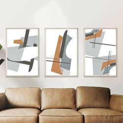 Abstract Art, 3 Piece Artwork Gray Wall Decor, Modern Abstract Painting, Downloadable Prints, Large Poster Geometric Art