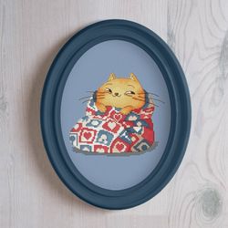 smiling cat cross stitch pattern, funky cat cross stitch chart, cat cross stitch, funny cross stitch, digital pdf file