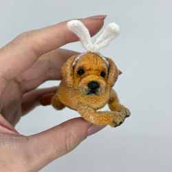 Labrador retriever.Miniature crocheted labrador. Cute dog. Amigurumi puppy. Funny pet. A fat dog. A puppy as a souvenir