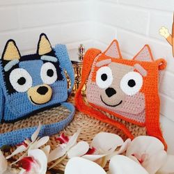 Bluey and Bingo bag pattern, child shoulder bag, Bag Crochet Pattern, Crochet Bag Pattern, Gift For Boy, Baby bag
