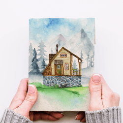 watercolor wood cabin cliparts - 300 dpi png, jpgfiles - printable watercolor items