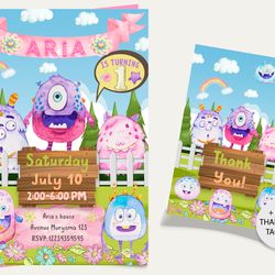 girl monster birthday invitation
