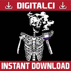 skeleton drinking coffee asexual pride skull lgbt-q ally ace lgbt month png sublimation design