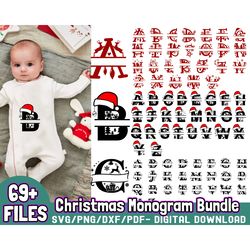 christmas monogram svg bundle, santa alphabet svg, christmas font svg