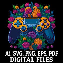 game controller and flowers on background digital file svg,png,ai,eps,pdf files sublimation digital file