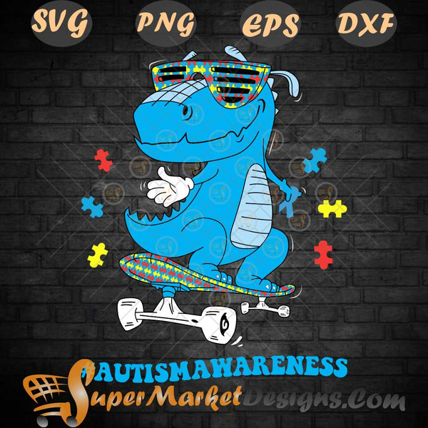 Autism awareness kids dinosaur skateboarding SVG PNG DXF EPS.jpg