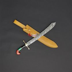 handmade custom damascus steel bowie hunting swords with leather sheath black horn handmade swords gift swords mk3706m