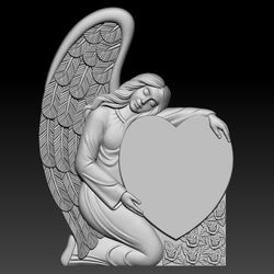 3D STL Model for CNC file Tombstone Angel with heart and roses