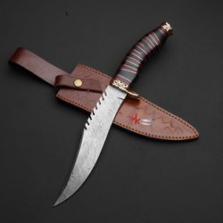 hand forger knife custom handmade damascu steel bowie hunting knife with leather sheath handmade knife gift  mk3753m