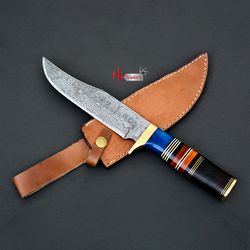 HAND FORGER KNIFE CUSTOM HANDMADE DAMASCU STEEL BOWIE HUNTING KNIFE WITH LEATHER SHEATH HANDMADE KNIFE GIFT  MK3750M