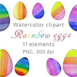 Rainbow eggs Watercolor Clipart, PNG
