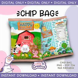 Farm Boy Chip Bag, Printable Birthday party, Instant Download, Farm Boy Chip bag Digital printable, not editable