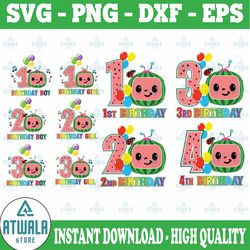 cocomelon birthday boy / girl logo svg png, cocomelon birthday kids number svg, family birrthday svg, 1st 2nd 3rd 4th bi