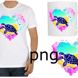 Sublimation of a beautiful turtle on the background of the heart