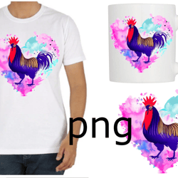 Sublimation of a beautiful rooster on the background of a heart