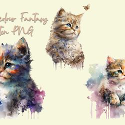 watercolour fantasy kitten png, animal png, animal love png