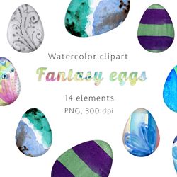 fantasy eggs watercolor clipart, png