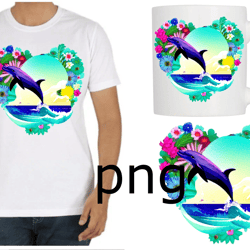 sublimation of a beautiful dolphin on the background of the heart