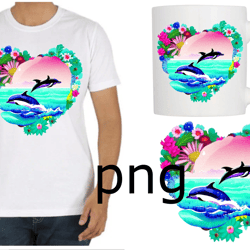 Sublimation of a beautiful dolphin on the background of the heart-1