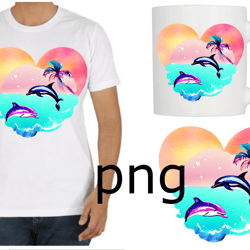 Sublimation of a beautiful dolphin on the background of the heart-3