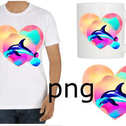 Sublimation of a beautiful dolphin on the background of the heart-4