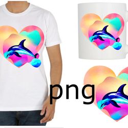 sublimation of a beautiful dolphin on the background of the heart-4