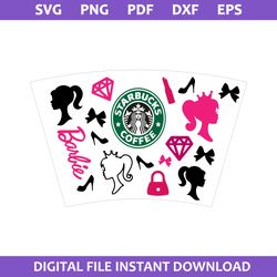 Barbie Coffee Wrap Svg, Starbucks Coffee Logo Svg, Starbucks Cup 24 Oz Svg, Png Pdf Dxf Eps File