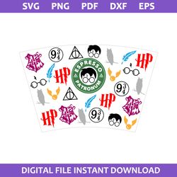 harry potter starbucks cup wrap svg, starbucks coffee logo svg, starbucks cup 24 oz svg, png pdf dxf eps file