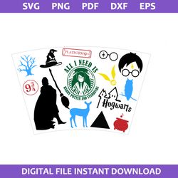 Harry Potter Starbucks Cup Wrap Svg, Logo Starbucks Coffee Svg, Starbucks Cup 24 Oz Svg, Png Pdf Dxf Eps File