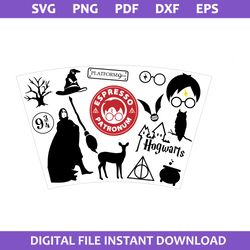 harry potter starbucks cup full wrap svg, starbucks cup 24 oz svg, harry potter svg, png pdf dxf eps file