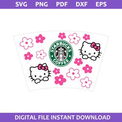 hello kitty starbucks coffee cup wrap svg, starbucks cup 24 oz svg, hello kitty coffee svg, png pdf dxf eps file