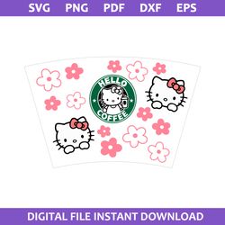 Hello Kitty Starbucks Cup Wrap Svg, Kitty Starbuck Coffee Logo Svg, Starbucks Cup 24 Oz Svg, Png Pdf Dxf Eps File
