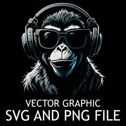 monkey in headphones vector digital file svg,png files sublimation digital vector file