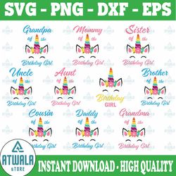 unicorn birthday family svg, family matching birthday png, unicorn family svg birthday svg, unicorn kids svg, unicorn mo