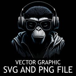 monkey in headphones vector digital file svg,png files sublimation digital vector file