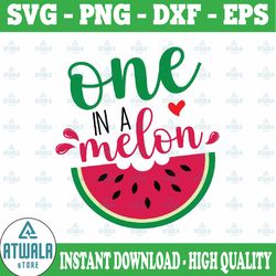 one in a melon svg, watermelon birthday svg, watermelon svg, summer cut files, vacation svg first birthday funny quote c