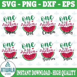 one in a melon svg, one in a melon family svg bundle, watermelon birthday svg, watermelon svg, summer cut files, vacatio
