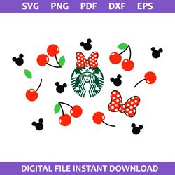 Cherry Minnie Starbucks Coffee Wrap Svg, Disney Coffee Svg, Starbucks Cup 24 Oz Svg, Png Pdf Dxf Eps File