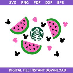 Watermelon Mickey Starbucks Coffee Wrap Svg, Disney Coffee Svg, Starbucks Cup 24 Oz Svg, Png Pdf Dxf Eps File