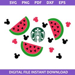 Watermelon Mickey Starbucks Coffee Wrap Svg, Watermelon Coffee Svg, Starbucks Cup 24 Oz Svg, Png Pdf Dxf Eps File