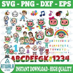 cocomelon svg, cocomelon birthday svg png bundle, cocomelon alphabet svg, cocomelon characters svg, png, cocomelon font