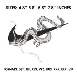 haku dragon embroidery design file, spirited away anime embroidery design, machine embroidery, anime pes design