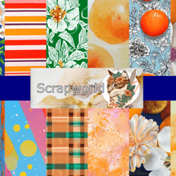 Digital scrapbooking paper "Orange flower", 12 sheets