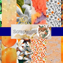 Digital scrapbooking paper "Orange flower-1", 12 sheets