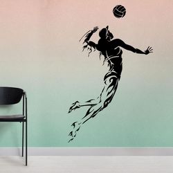 Beach Volleyball, Game Of Volleyball, Girl With A Ball, Sports, Gym Sticker, Wall Sticker Vinyl Decal Mural Art Decor