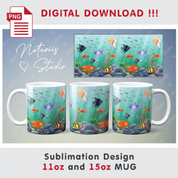 Aquarium Fish Sublimation Design - 11oz 15oz MUG - Digital Mug Wrap