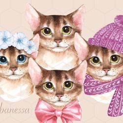 Watercolor Cats. PNG set