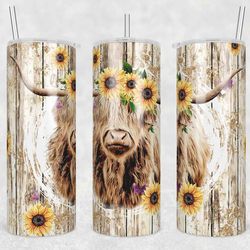 Cow Sunflower Tumbler Wrap, 20oz Skinny Tumbler, Straight Designs, Sunflower Tumbler Png, Cow Sunflower Wrap Png