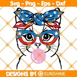 Patriotic Cat With Bandana Glasses Svg, 4th of July Svg, Fourth of July Svg, Patriotic Cat Svg, File for Cricut