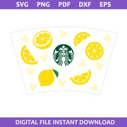 Lemon Starbucks Coffee Wrap Svg, Lemon Coffee Svg, Starbucks Cup 24 Oz Svg, Png Pdf Dxf Eps File